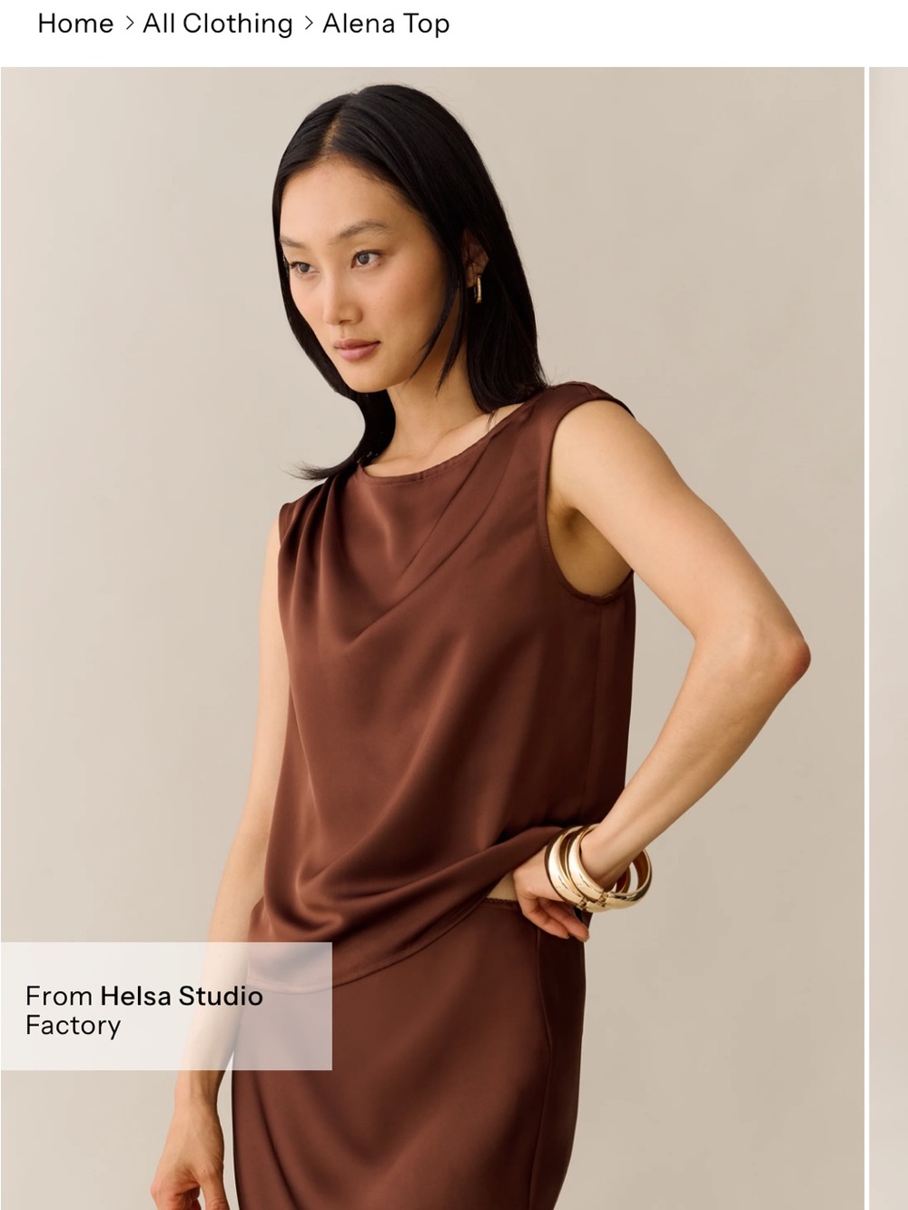 Few Moda X You Alana High Neckline Dark Brown Chocolate Silky Boxy Top NEW